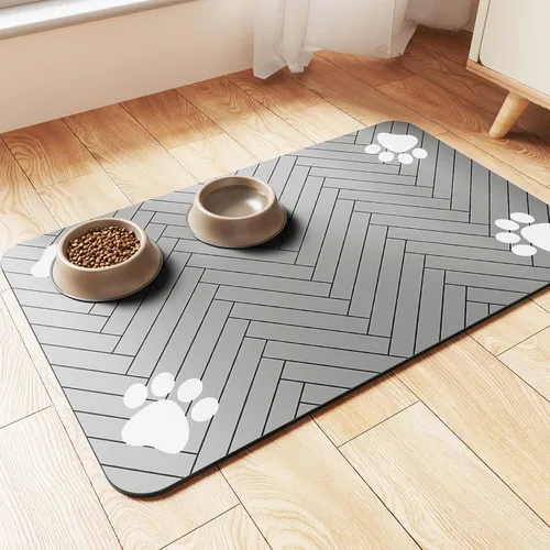 Miniatura 11 de Alfombrilla de alimentación para mascotas, mantel individual absorbente para tazón de comida y agua, con base de goma impermeable, de secado rápido