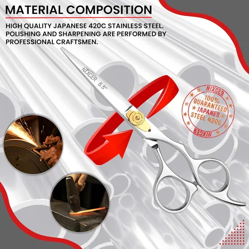 Miniatura 6 de Tijeras de corte de pelo – Serie de tijeras de afeitar afiladas – 6.5 pulgadas con ajuste fino – Tijeras de pelo de acero inoxidable profesionales