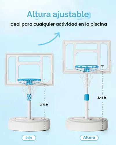 Miniatura 2 de Pool Basketball Hoop, Adjustable Swimming Pool Basketball Goal, Stainless Steel Poolside Hoop with 32" Shatterproof Backboard, Portable Poolside