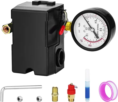 Miniatura 13 de Válvula de control universal del interruptor de presión del compresor de aire (90-120 PSI, 110V-240V) con regulador de 0-180 PSI y válvula de alivio