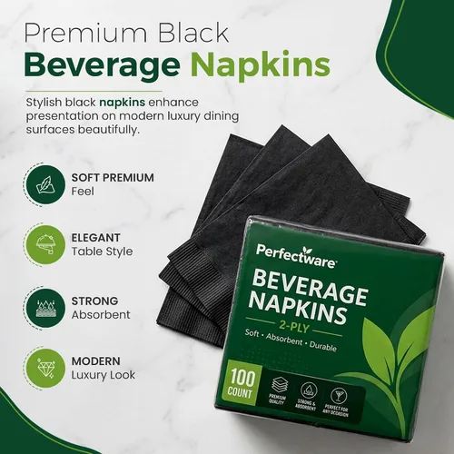 Miniatura 3 de Perfectware 2-Ply Black Beverage Napkins – 100 Count – Soft & Absorbent Cocktail Napkins – Disposable Party Napkins for Bars, Weddings & Events