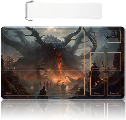 Miniatura 31 de Tapete de Juego MTG Premium Cosido con Zonas y Respaldo de Goma Antideslizante - Tapete de Juego TCG para MTG y Otros Juegos de Cartas - Diseño Dkt