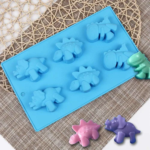 Miniatura 3 de homEdge Moldes de silicona para caramelos de dinosaurio, juego de 3 paquetes de moldes antiadherentes para chocolate, jabón hecho a mano, color azul