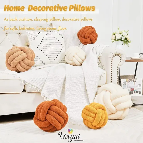 Miniatura 5 de Uvvyui - Almohada de nudo en forma de bola, almohadas decorativas suaves para el hogar, cojín redondo de arrojo, almohada de felpa anudada hecha a