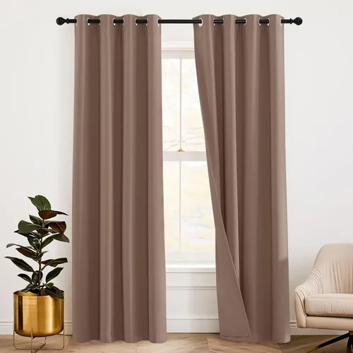 Miniatura 12 de RYB HOME 3 en 1 insonorizadas - oscurecedoras - cortinas de lino con aislamiento, cortinas de ahorro de energía con bloqueo de ruido para Lino blanco