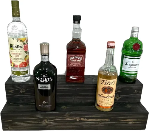 Estante de Botellas en Niveles | Estante de Exhibición de Botellas de Licor de 2 Niveles | Organización de Bar | Estante de Vino | Negro (45.7 cm)