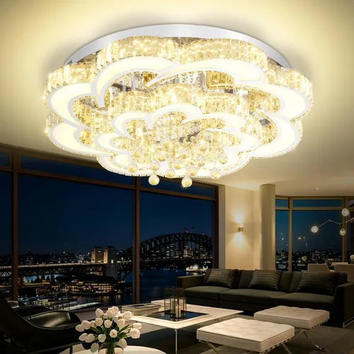 Miniatura 15 de Flashing God Mini Candelabros de Cristal de 12'' de Diámetro Plateados Lámpara de Techo LED Moderna de Montaje Empotrado con Cristales Lámpara