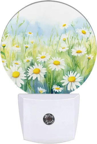 Miniatura 14 de Luz nocturna de gato blanco, flores moradas enchufables con sensor de atardecer a amanecer para dormitorio, baño y sala de estar, lámpara apta
