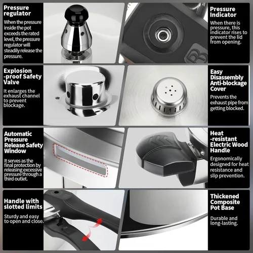 Miniatura 3 de Olla a presión de acero inoxidable, olla a presión compatible con inducción de 6.3 cuartos de galón con dispositivos de protección indicador