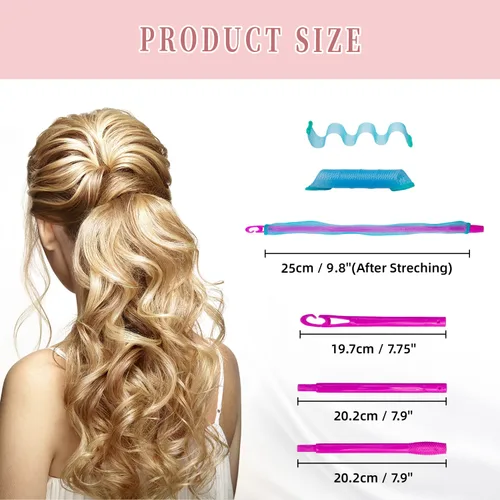 Miniatura 3 de 30 rulos de pelo sin calor, rizadores ondulados, rizadores de pelo sin calor, rizadores en espiral para cabello corto y mediano (9.8 pulgadas/9.8 in)