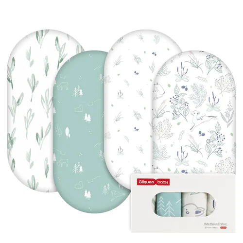 Miniatura 15 de Gllquen Baby Paquete de 4 sábanas de moisés, transpirable y acogedora, sábana bajera elástica para cuna de viaje, patrón floral de moda, sábanas