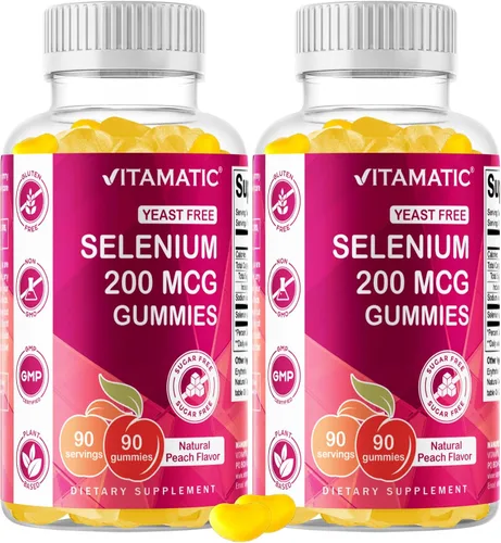 Vitamatic Gomitas de selenio sin levadura de 200 mcg como suplemento de selenometionina mineral esencial con absorción superior, 90 gomitas a base