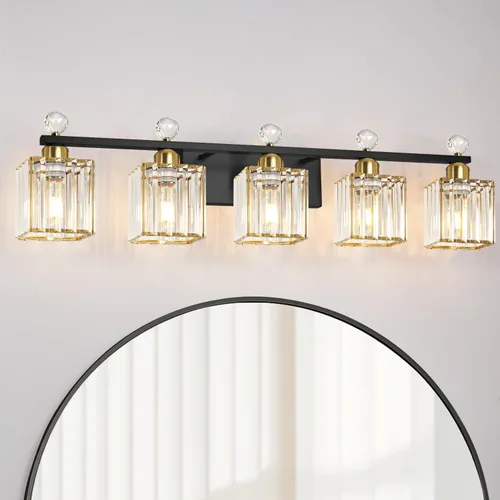 Miniatura 12 de Lxybcce Moderna lámpara de tocador de baño de cristal, 14 pulgadas, 2 luces, accesorios de luz negra sobre el espejo, fácil instalación e