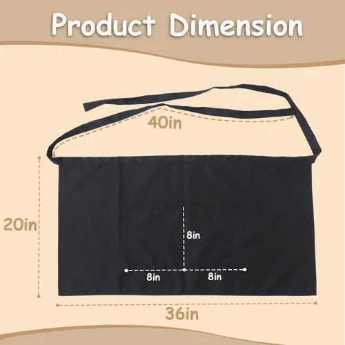 Miniatura 3 de Urby Delantales de cintura/medio para mujer con bolsillos talla grande delantal XL XXL o cintura W40+, mandiles para mujer para trabajo