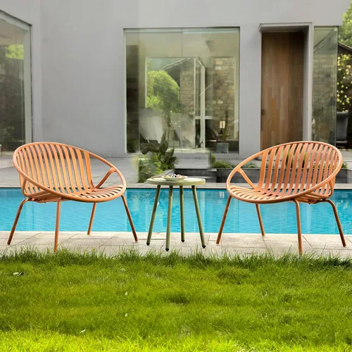 Werph Juego de muebles de patio, 3 piezas de muebles de exterior con mesa verde bistró y sillas naranjas, juego de 2, juego de patio al aire libre