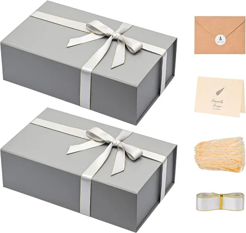 Miniatura 48 de LIFELUM Caja de regalo de 13.5 x 10 x 4 pulgadas, caja de regalo grande con tapas magnéticas, cajas de regalo negras para regalos de graduación