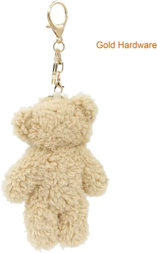 Miniatura 4 de Llavero de peluche de oso de juguete para niños con corazón morado de 5 pulgadas de peluche, mochila con colgante de regalo para niñas (A-marrón)