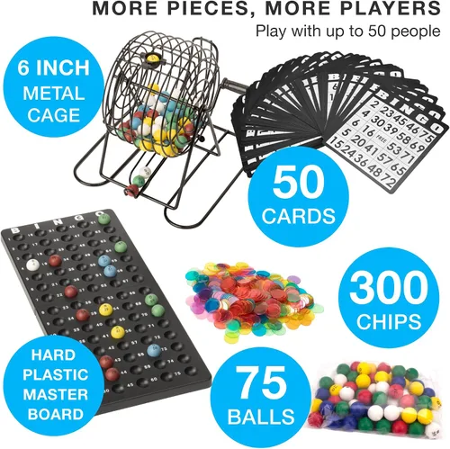 Miniatura 3 de Royal Bingo Supplies Juego de bingo de lujo – 50 tarjetas reutilizables, 300 fichas y 75 bolas gigantes – Ideal para fiestas, aulas, centros