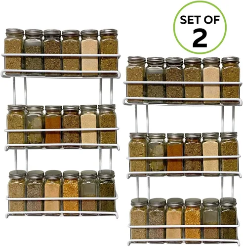 Miniatura 3 de Evelots Paquete de 2 estantes para especias de 3 niveles - Montado en puerta/pared - Metal con revestimiento resistente - Para hasta 36 botellas