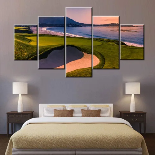 Miniatura 43 de Piezas de golf para decoración de pared, pinturas en blanco y negro, arte de pared para sala de estar, golf, deportes, obras de arte de 5 piezas