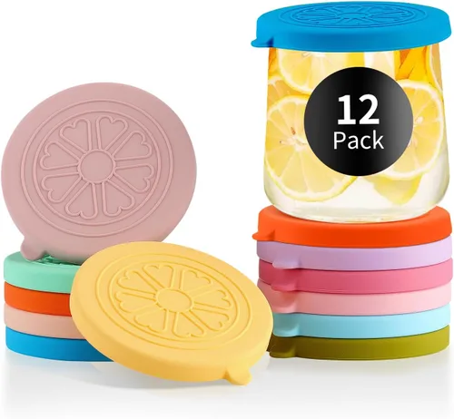 Tapas de tarros de yogur Oui de silicona | Juego de 12 tapas coloridas para tarros de vidrio de yogur Oui de 5 oz | Perfectas para botellas de yogur