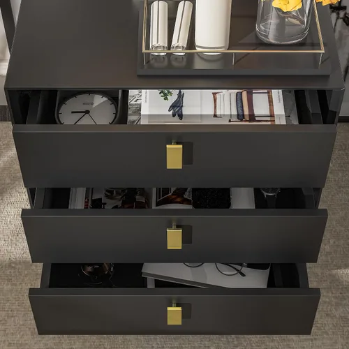 Miniatura 3 de Homsee Mesita de noche de 3 cajones, moderna mesita de noche con almacenamiento, mesa auxiliar versátil con patas de metal para dormitorio, sala