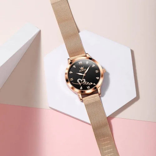 Miniatura 2 de OLEVS Relojes para mujer, correa de malla de oro rosa, vestido de moda, cuarzo japonés, impermeable, luminoso, para mujer, conjunto de pulseras