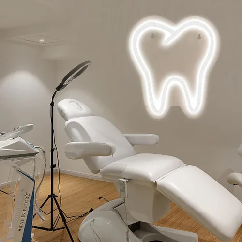 Miniatura 6 de Letrero de neón LED en forma de diente de 9 x 7.9 pulgadas, luz dental para decoración de clínica, oficina y dentista, arte de pared de sonrisa