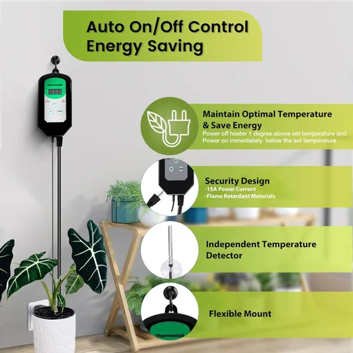 Miniatura 4 de Calentador de invernadero con termostato, tamaño grande, calentador eléctrico de 1500W, calentamiento rápido, protección contra sobrecalentamiento