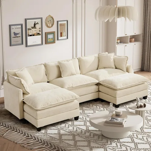Miniatura 99 de Sofá seccional modular convertible de 76.7", sofás de dos plazas de chenilla con asiento profundo y cojines tipo loveseat para sala de estar, Beige