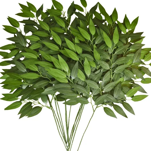 Miniatura 9 de 18 piezas de tallos de vegetación de Ruscus italiano verde, guirnalda de hojas de vegetación artificial de seda, vides colgantes en spray para ramos