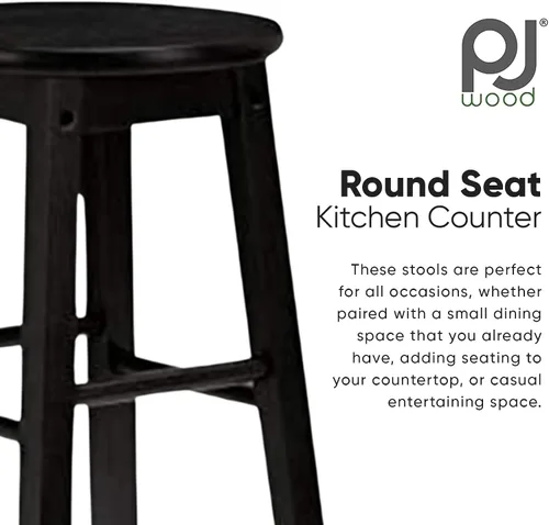 Miniatura 4 de PJ Wood Taburetes de cocina de asiento redondo clásico de 24 pulgadas de alto para hogares, espacios de comedor y bares con asientos sin espalda