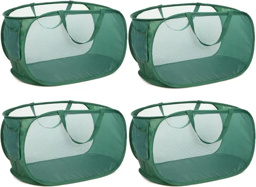 Miniatura 26 de Cesta de lavandería desplegable de malla resistente, cestas plegables con bolsillo lateral, cesta de ropa plegable con asas de transporte reforzadas