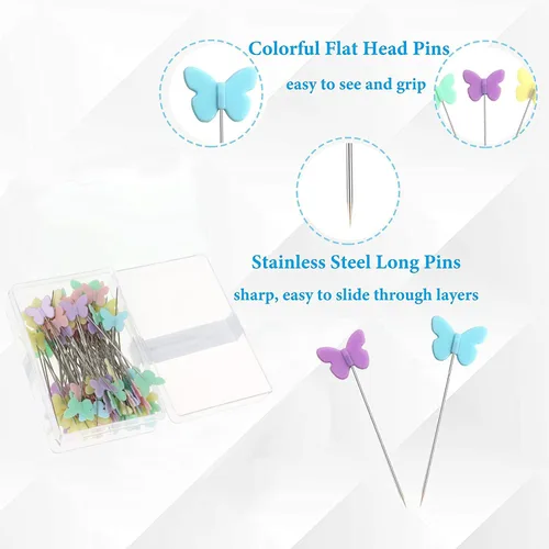 Miniatura 4 de El juego de cojín de erizo con alfileres incluye 1 bonito cojín de alfiler y 100 pines rectos de cabeza plana de mariposa para coser proyectos