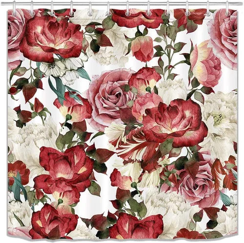 Miniatura 36 de LB Juego de cortinas de ducha de mariposa y flores con alfombras, margaritas y morado lavanda, hojas de eucalipto, cortina de ducha verde