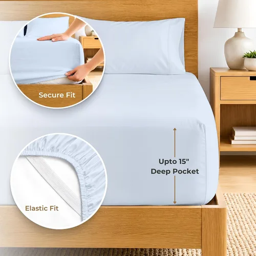 Miniatura 8 de SGI bedding Juego de sábanas de 600 hilos de 4 piezas, 100% algodón egipcio, tamaño King, con bolsillo profundo de 15 pulgadas, sábanas de lujo 16