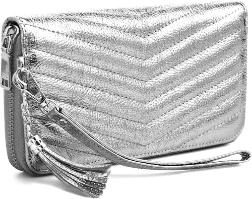 Miniatura 8 de befen Cartera acolchada de cuero genuino para mujer, con cremallera RFID alrededor de diseñador, cartera