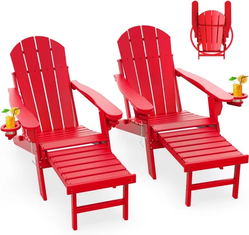 GREENVINES Adirondack - Sillas con otomana | Juego de 2 | Plegables | Reposapiés retráctil | Plástico HDPE | Silla para hoguera para todo tipo de