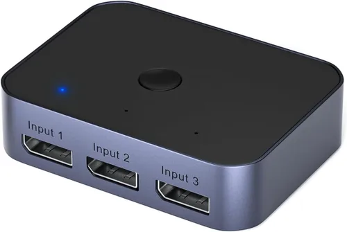 Conmutador DisplayPort 1.4 bidireccional, 3 en 1 salida 8K DP Switcher Box soporta 8K 30Hz / 4K 120Hz Compatible con televisores, monitores,