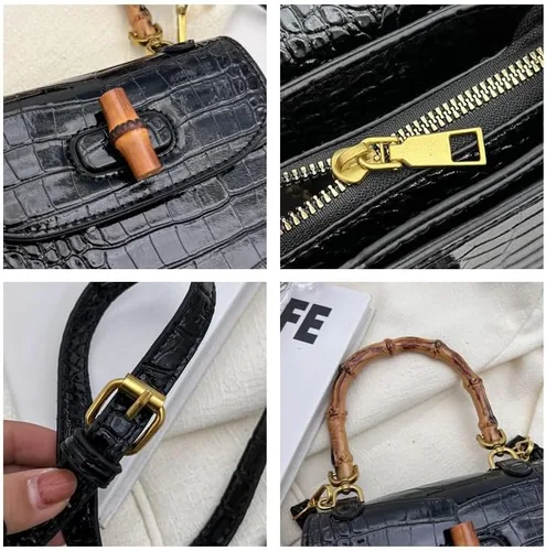 Miniatura 6 de Bolso de mano de cuero artificial de bambú con asa superior para mujer, elegante bolso de noche, regalo para mujer, hecho a mano