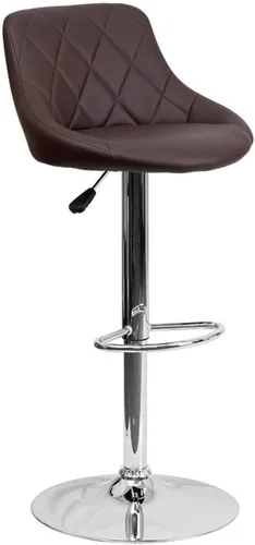 Miniatura 3 de Pemberly Row Quilted Bucket Seat Adjustable Bar Stool, Brown Vinyl Upholstery, Chrome Base with Footrest, Swivel Counter to Bar Height Stool for