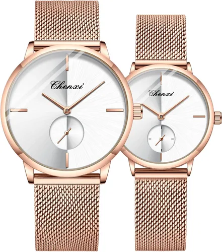 MASTOP Couple Watches Men and Women Pair Quartz Watches Casual Stainless Steel Mesh Strap Fashion Watches