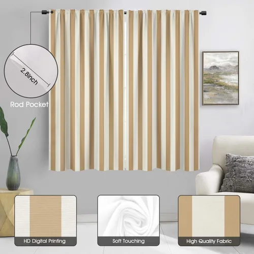 Miniatura 2 de zokyer Cortinas de ventana a rayas beige crema, modernas rayas verticales de 63 pulgadas de largo, 2 paneles, cortinas bohemias neutras para niños