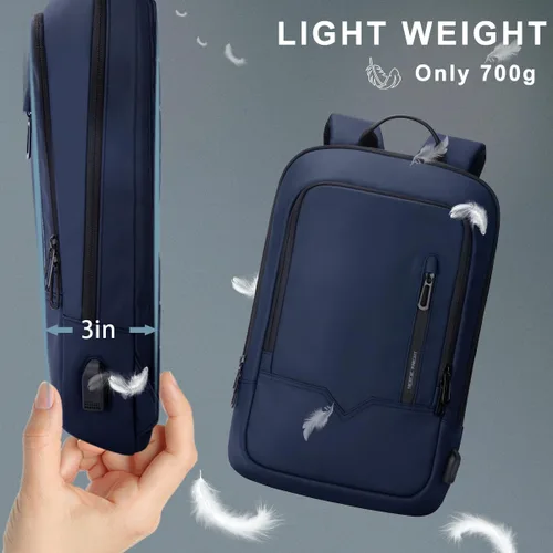 Miniatura 4 de Mochila hk para Hombre de Negocios, Mochila Delgada con Cargador USB, Mochila para Computadora, Ligera, Antirrobo, para Viaje, Negro, 15,6 pulg.