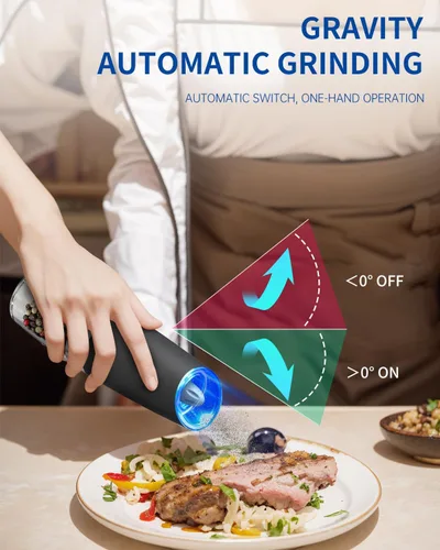 Miniatura 2 de CIRCLE JOY Gravity - Juego de molinillo eléctrico de sal y pimienta con luz LED, funciona con pilas, grosor ajustable, gran capacidad, para el Set