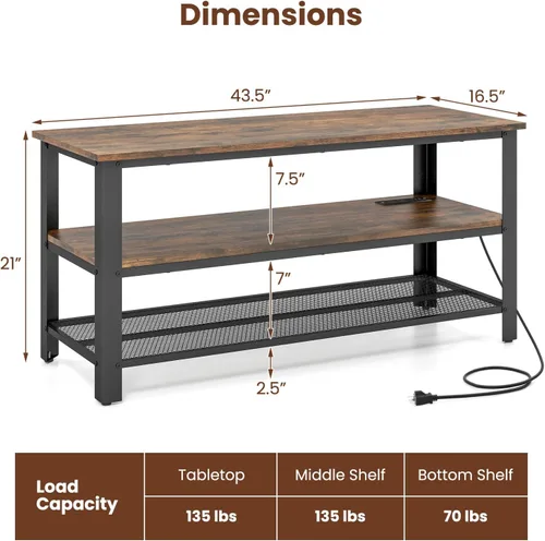 Miniatura 6 de Giantex Soporte de TV para TV de hasta 50 pulgadas, gabinete de TV industrial de madera de 43.5 pulgadas con estantes de almacenamiento de 3