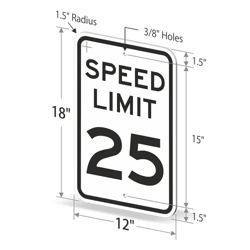 Miniatura 6 de SmartSign Letrero de metal de 18 x 12 pulgadas, límite de velocidad de 25 pulgadas, aluminio de 63 mil, material reflectante laminado de grado