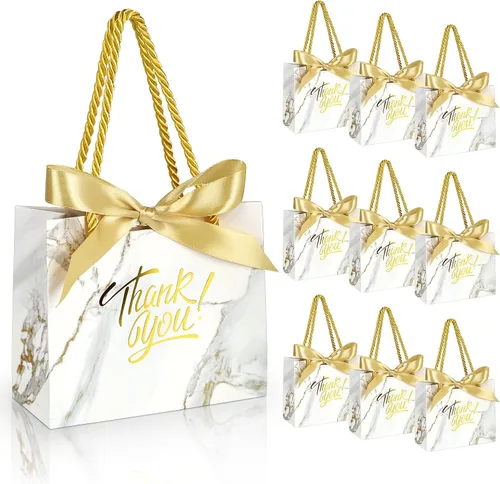 Miniatura 15 de EQOREIIN Paquete de 30 bolsas pequeñas de regalo de agradecimiento con asas 5.5 x 2.4 x 4.7 pulgadas, mini bolsas de regalo marrones con lazo