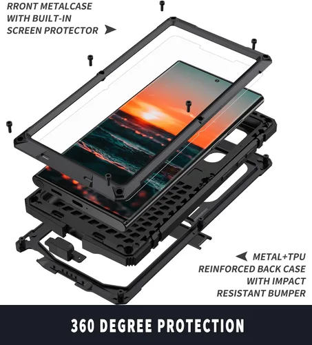 Miniatura 4 de Funda de metal para Samsung S22 Ultra 5G con protector de pantalla con función atril, resistente armadura militar duradera, cuerpo completo