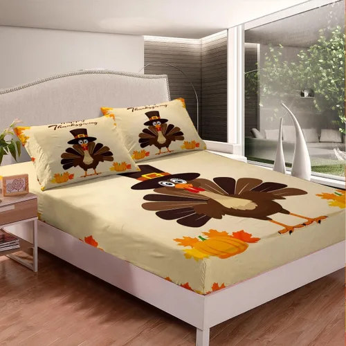 Miniatura 4 de Erosebridal Lindo juego de sábanas de pavo tamaño individual para niños y niñas, juego de sábanas de cosecha de Acción de Gracias, decoración